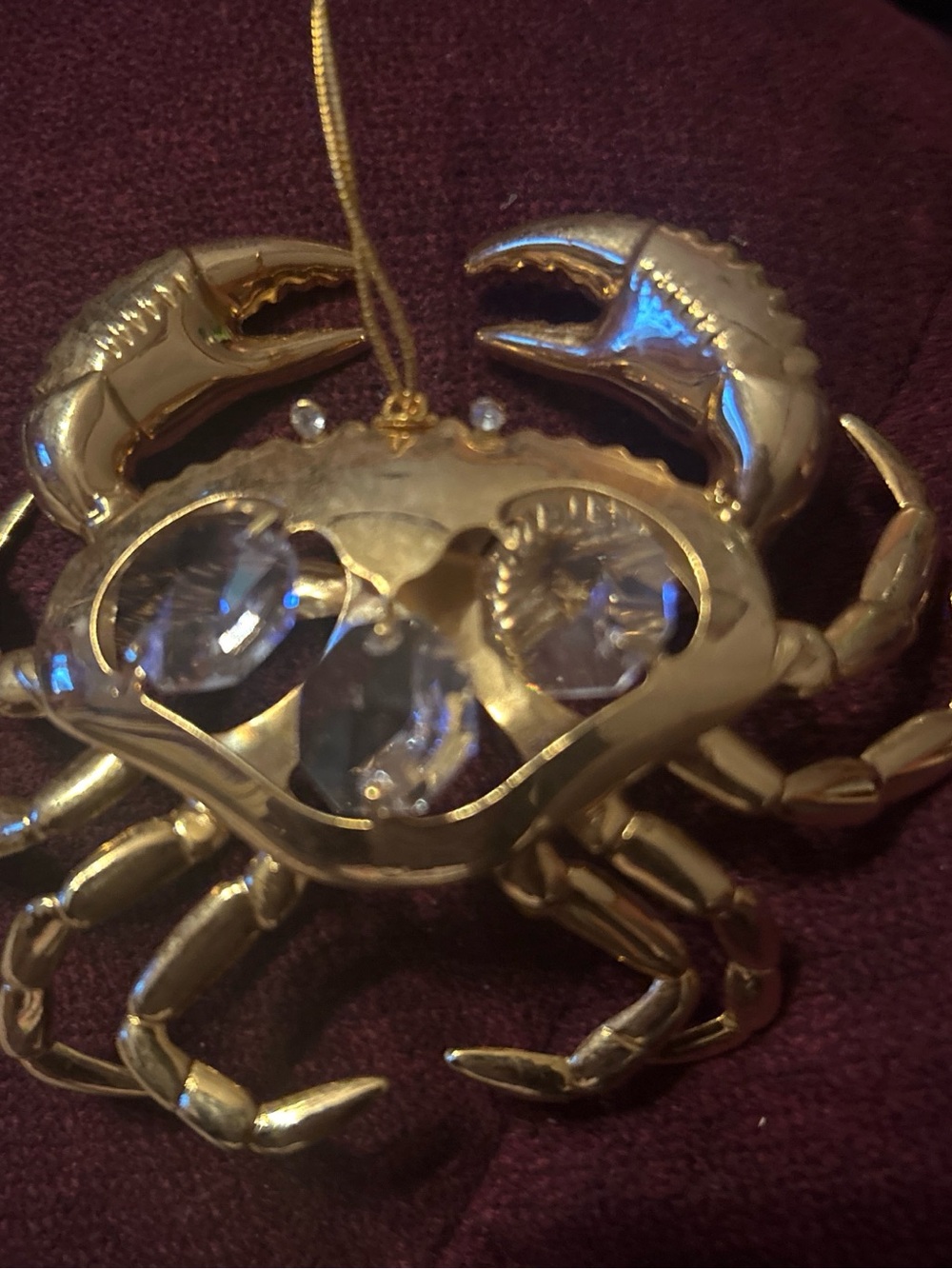 Gold Crab Holiday Ornament with Crystal Accents